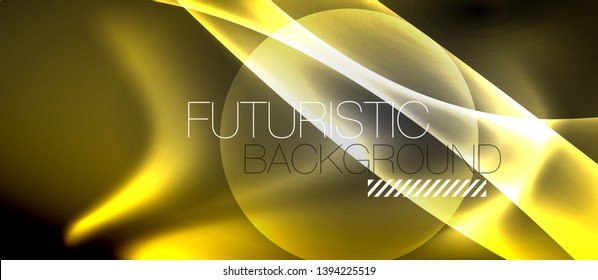 Glossy glowing neon light wave background, vector futuristic techno design