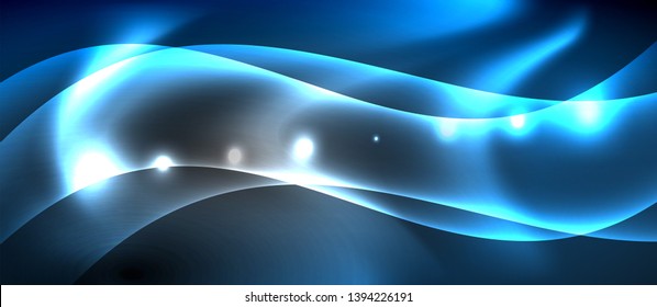 Glossy glowing neon light wave background, vector futuristic techno design