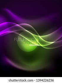 Fondo de onda luminosa brillante de neón brillante, diseño de tecnología futurista vectorial