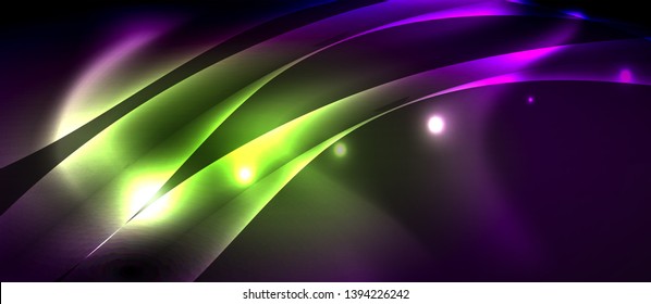 Glossy glowing neon light wave background, vector futuristic techno design