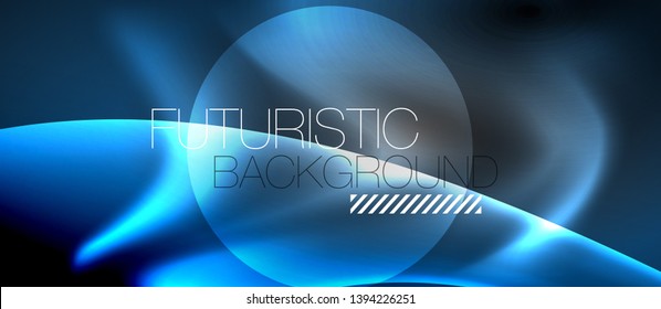 Glossy glowing neon light wave background, vector futuristic techno design
