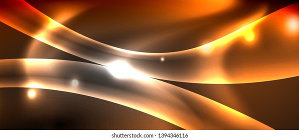 Glossy glowing neon light wave background, vector futuristic techno design