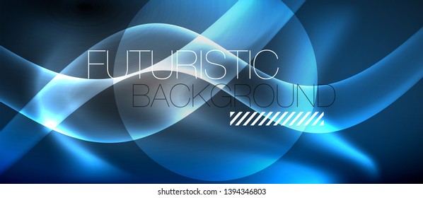 Glossy glowing neon light wave background, vector futuristic techno design