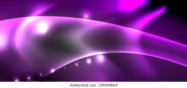 Glossy glowing neon light wave background, vector futuristic techno design