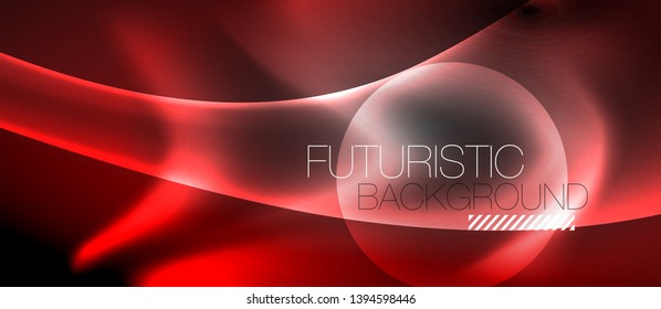 Glossy glowing neon light wave background, vector futuristic techno design