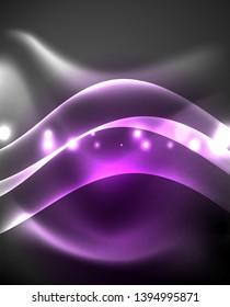 Glossy glowing neon light wave background, vector futuristic techno design