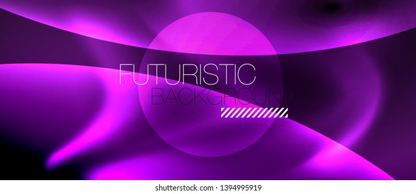Glossy glowing neon light wave background, vector futuristic techno design
