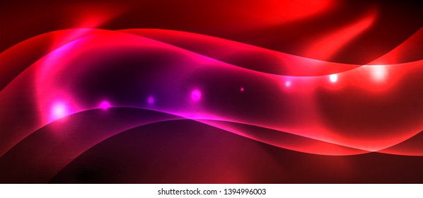 Glossy glowing neon light wave background, vector futuristic techno design