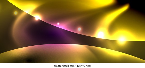 Glossy glowing neon light wave background, vector futuristic techno design