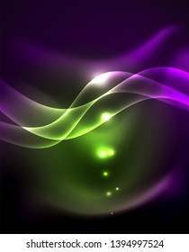 Fondo de onda luminosa brillante de neón brillante, diseño de tecnología futurista vectorial
