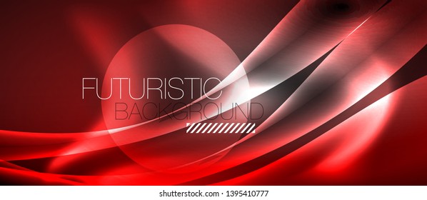 Glossy glowing neon light wave background, vector futuristic techno design