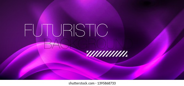 Glossy glowing neon light wave background, vector futuristic techno design