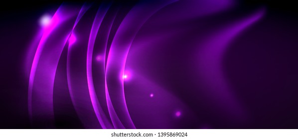 Glossy glowing neon light wave background, vector futuristic techno design