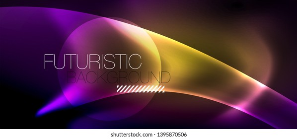 Glossy glowing neon light wave background, vector futuristic techno design
