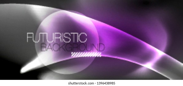 Glossy glowing neon light wave background, vector futuristic techno design