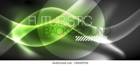 Glossy glowing neon light wave background, vector futuristic techno design