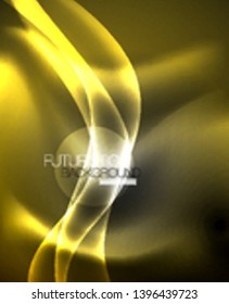 Glossy glowing neon light wave background, vector futuristic techno design
