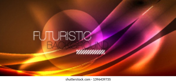 Glossy glowing neon light wave background, vector futuristic techno design