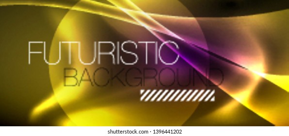 Glossy glowing neon light wave background, vector futuristic techno design