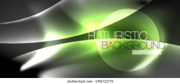Glossy glowing neon light wave background, vector futuristic techno design