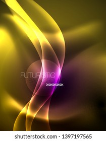 Fondo de onda luminosa brillante de neón brillante, diseño de tecnología futurista vectorial