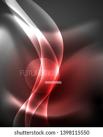 Glossy glowing neon light wave background, vector futuristic techno design