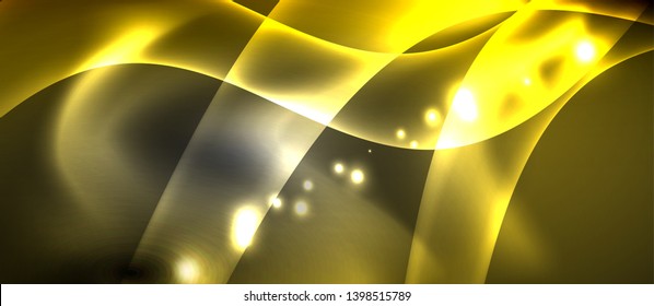 Glossy glowing neon light wave background, vector futuristic techno design