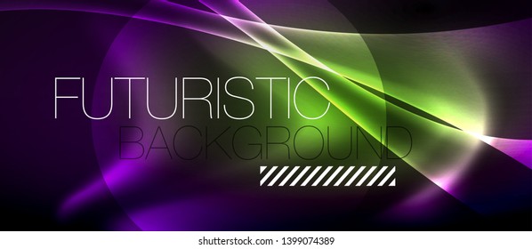 Glossy glowing neon light wave background, vector futuristic techno design