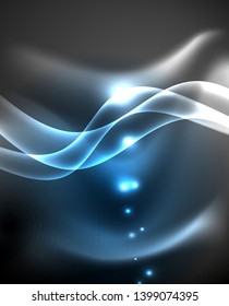 Glossy glowing neon light wave background, vector futuristic techno design
