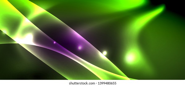 Glossy glowing neon light wave background, vector futuristic techno design