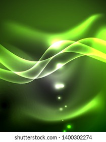 Fondo de onda luminosa brillante de neón brillante, diseño de tecnología futurista vectorial