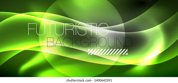 Glossy glowing neon light wave background, vector futuristic techno design