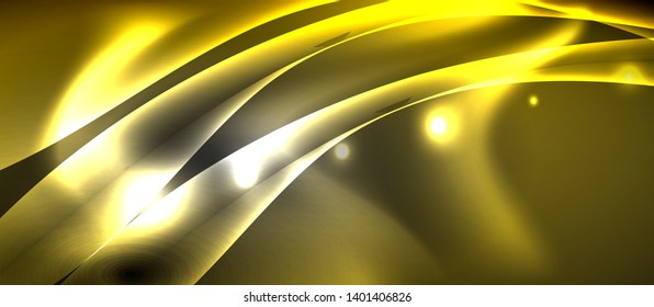 Glossy glowing neon light wave background, vector futuristic techno design