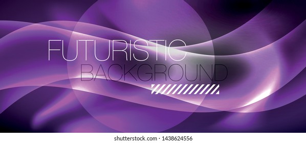 Glossy glowing neon light wave background, vector futuristic techno design