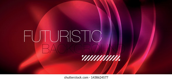 Glossy glowing neon light wave background, vector futuristic techno design