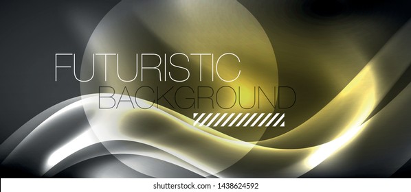 Glossy glowing neon light wave background, vector futuristic techno design
