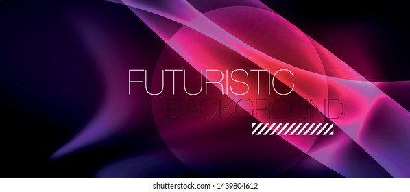 Glossy glowing neon light wave background, vector futuristic techno design