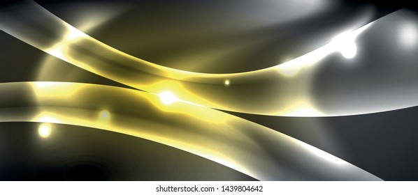 Glossy glowing neon light wave background, vector futuristic techno design
