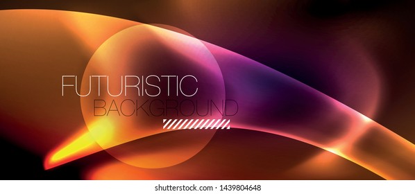 Glossy glowing neon light wave background, vector futuristic techno design