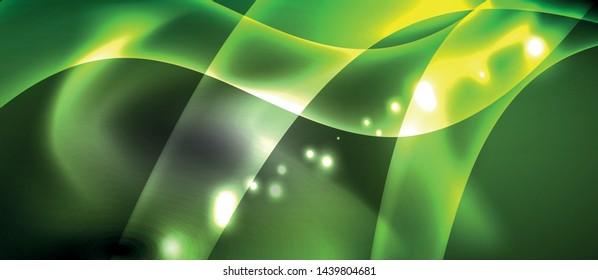 Glossy glowing neon light wave background, vector futuristic techno design