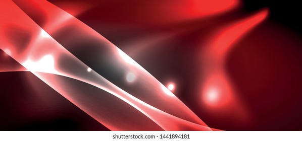 Glossy glowing neon light wave background, vector futuristic techno design