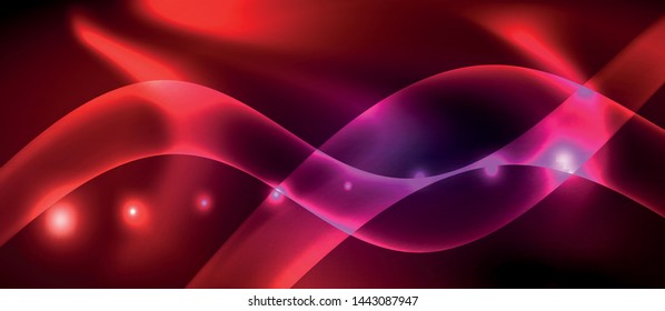 Glossy glowing neon light wave background, vector futuristic techno design