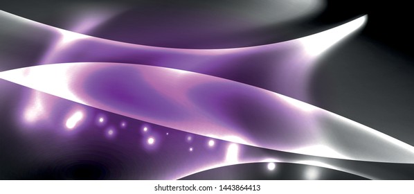 Glossy glowing neon light wave background, vector futuristic techno design