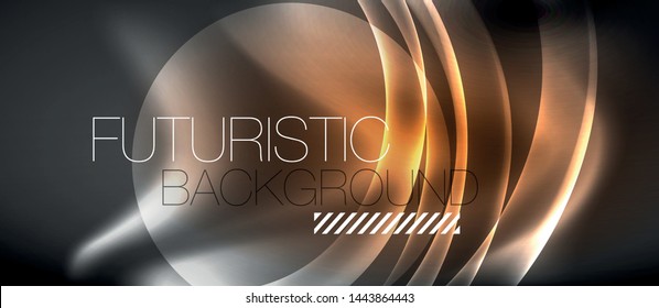 Glossy glowing neon light wave background, vector futuristic techno design
