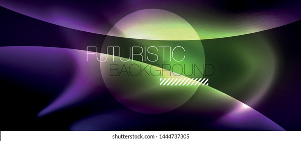 Glossy glowing neon light wave background, vector futuristic techno design