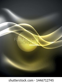 Fondo de onda luminosa brillante de neón brillante, diseño de tecnología futurista vectorial