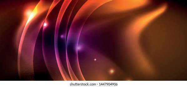 Glossy glowing neon light wave background, vector futuristic techno design