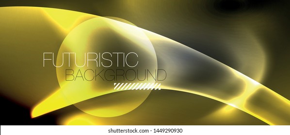 Glossy glowing neon light wave background, vector futuristic techno design
