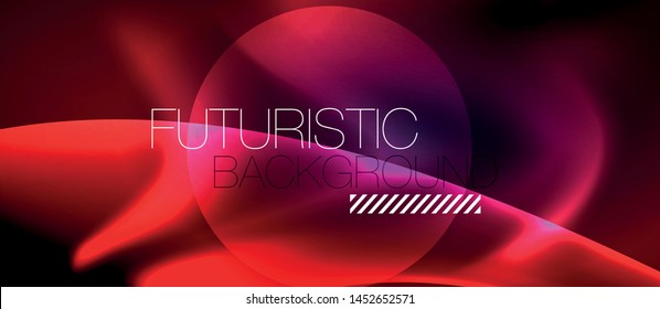 Glossy glowing neon light wave background, vector futuristic techno design