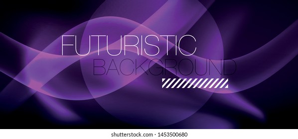 Glossy glowing neon light wave background, vector futuristic techno design